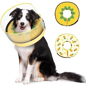 Inflatable Dog Cone,Adjustable Comfy Alternative to Dog Donut Collar after Surgery, Dog Cone Collar for Small Medium Large Dog with Removable Cover,Dual-Sided Pattern,Waterproof Fabric(XL)