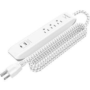 Oviitech USB C Power Strip, Power Strip with USB,3 Outlets and 2 USB Ports(1 USB C,1 USB A),with 6 Foot Heavy Duty Extension Power Cord,Straight Plug,for Home, Office, Travel and Dorm Room,White.