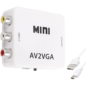 XMSJSIY AV RCA to VGA Adapter Audio Video Converter,Composite AV to VGA +3.5mm TV Video Playing Adapter 1080p with USB Power Cable VCD DVD Projector TV Set Top Box