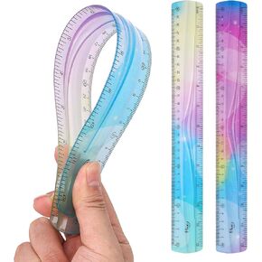 Grevosea 2 Pieces 30cm/12inch Rulers, Shatterproof Flexible Ruler Plastic Ruler Straight Edge Ruler Colorful Bendable Ruler for Kids & Adults Students School Classroom Home Office
