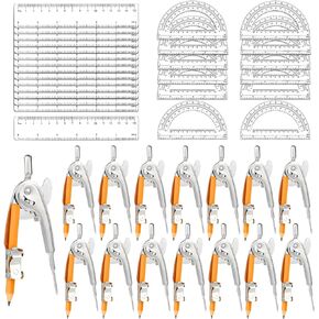 120 Pieces Geometry Math Set Compass for Geometry Math Compass and Protractor Set Include Metal Compass with Pencil Plastic Ruler and Protractor for Student School Office Woodworking Drawing Tools