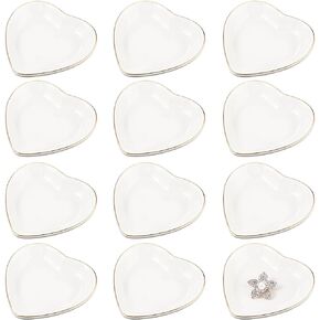 Shappy 12 Pcs Ceramic Jewelry Tray 4.5 in White Ring Dish Decorative Trinket Dish for Bridal Shower Weddings Birthdays Gifts(Heart Style)