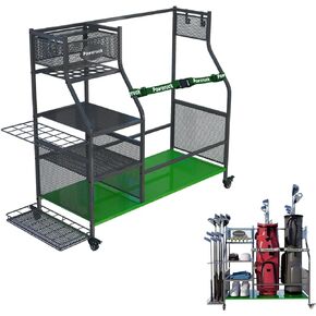 Golf Clubs Bag Organizer for 2 Golf Bags Storage, Golf Equipment Storage Rack with 3 Shelves, 21 Golf Clubs Holder, Mobile Golf Club Rack for Garage