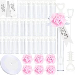 200 Set Wedding Bubble Wands Bulk Include Mini Heart Bubble Wand with Refill Flower Ribbon and Tags for Wedding Send Off Guests Anniversaries Party Favor