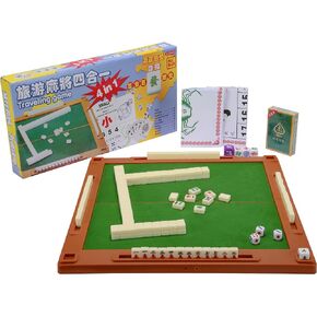 مجموعة drizzle Travel Mahjong 4 في 1 مع طاولة Mahjong - 146 بلاطة بحجم محمول Mah-Jongg - رسومات بحجم البوكر الأسماك والروبيان ورسومات السلطعون - مساكن ألعاب لوحية للسفر