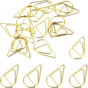 100Pcs Gold Cute Paper Clips Small Golden Paperclips Stainless Steel Drop-Shaped Paperclips Bookmark Clips Mini Binder Clips for Memo Paper Photo 15x25mm