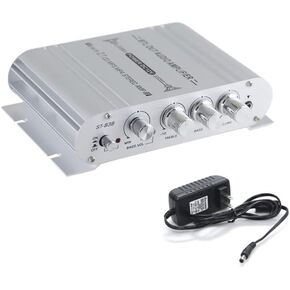 20W+20W+40W Hi-Fi Power Amplifier Digital Amplifier with 12V 2A Power Supply 2.1 Channel Mini Amplifier Subwoofer Amp Stereo Bass Treble RCA Input Audio for CD MP3 MP4 PC Car Home Speaker
