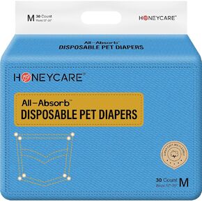 Honeycare Female Dog Diapers, Disposable Diapers for Female Dog with Stretchy Waist, Dog Pull-Ups for Easy wear, Dogs in Heat Period Super Absorbent Leak-Proof Doggie Diapers, Size Medium, 30 Count