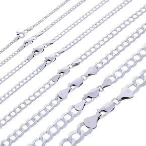 Nuragold 10K White Gold Solid Curb Cuban Chain Necklace/Lengths 16"- 30" / Widths 2mm - 7mm / Italian Made Jewelry for Men and Women