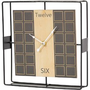 Deco 79 Wooden Geometric Open Frame Square Clock with Grid Pattern, 9" x 2" x 9", Black