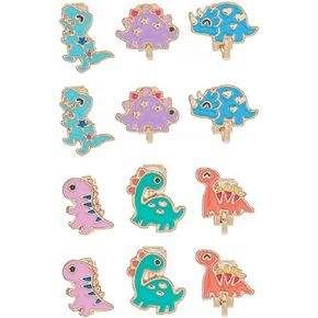 6 Pairs Cute Dinosaur Cat Clip on Earrings for Women Girls Funny Enamel Animals Harajuku Non Piercing Fake Stud Earrings Set
