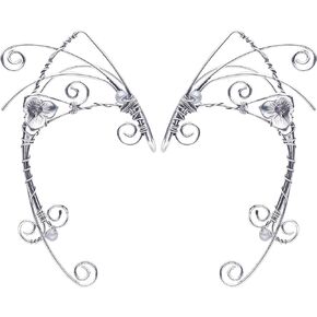 أصفاد أذن قزم، أقراط مصنوعة يدويًا بمشبك، أقراط ملفوفة على شكل Elven للنساء - لؤلؤة الجناح شرابة - زي الهالوين الخيالي، الحفلات التنكرية، الزفاف، الحرف اليدوية in Kuwait