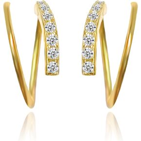 14K Gold Plated 925 Sterling Silver Spiral Earrings, Twist Wrap Double Hoop Earrings Climber Cuff Earrings Tiny Spiral Diamond Earrings for Women Girl