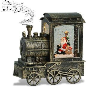DRomance Music Snow Globe Train Lantern with Music and Timer, Battery Operated and USB Cable Snowman Lighted Snow Globe Spinning Water Glitter (Bronze, USB Included)