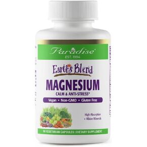 Paradise Herbs Earth's Blend Magnesium Supplement, Support Stress Relief, Sleep, Heart Health, Nerves, Muscles, Vegan, Non-GMO, Gluten Free, 90 Vegetarian Capsules