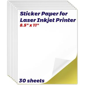ورق طابعة ملصقات HABGP، ورق لاصق غير لامع قابل للطباعة لطابعة نفث الحبر بالليزر، ورقة كاملة ملصق فينيل كبير للشحن والبريد والأعمال التجارية، أبيض (8.5 بوصة × 11 بوصة، 30 ورقة) in Kuwait