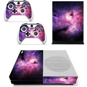 Vinyl Skin for Xbox One Slim Console & Controllers Only, Sticker Decorate and Protect Equipment Surface, Purple Nebula
