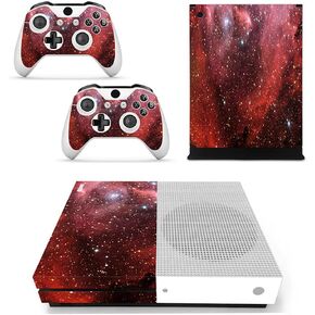 FOTTCZ Vinyl Skin for Xbox One Slim Console & Controllers Only, Sticker Decorate and Protect Equipment Surface, DarkRed Nebula