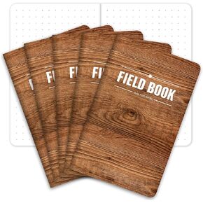 Elan Publishing Company Field Notebook/Pocket Journal - 3.5"x5.5" - Wood Pattern - Dot Graph Memo Book - Pack of 5