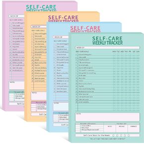 Cholemy 4 Pcs 240 Sheet Daily Checklist Weekly Tracker Pad 6 x 9 Inch Undated Notepad Productivity Schedule for Organizing Goals Mental Health Wellness Meal Prep Planner, 4 Colors (Self Care)