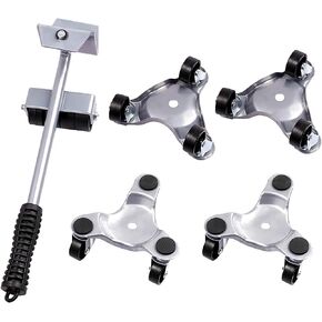 6" Steel Tri-Dolly 4 pcs, 200 lbs Load Capacity, Great for Moving Furniture & Appliances, Durable and Easy to Use，Furniture Moving Dolly with 1 x Furniture Lifter