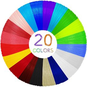 GIANTARM 3D Pen PLA Filament Refills，20 Colors 1.75mm PLA Filament Pack, Each Color 16 Feet, Total 320 feet, Pack with 2 Finger Caps