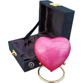 Pink Urn Keepsake Mini Heart Cremation Urn with Premium Black Box & Brass Stand - for Your Loved One & Human Ashes & Perfect Heart Urn for Adults & Infants