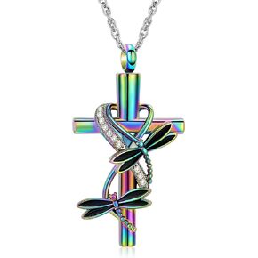 Dragonfly Urn Necklace for Ashes Cross Infinity Cremation Jewelry Crystal Ashes Pendant Stainless Steel Keepsake Memorial Urn Jewelry for Women Men Gifts