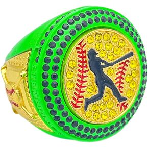 Discount Sports Rings, Softball Batter CHAMPION RING — Player Award, assorted colors and gemstones (Neon Green)