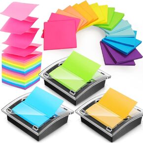 3 Pack Pop up Sticky Note Dispenser Post Note Holder Black Base with 24 Pads Colored Pop up Sticky Notes Memo Pads Blank Self Stick 3x3 Refills Back to School Office Supplies, 50 Sheet Per Pad
