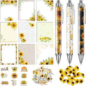 82 Pcs Sunflower Theme Office Supplies for Women Men Include 50 Sunflower Stickers 20 Push Pins 3 Pattern Retractable Pen 9 Sunflower Sticky Note Pads for Offices Schools