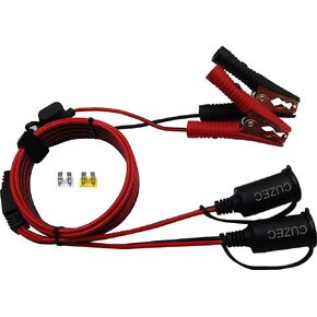 CUZEC 10ft / 3.05m 14 AWG Extension Cord Dual Plug Socket with Battery Clamp 12V/ 24V Battery Clip-On and Cigarette Lighter Adapter