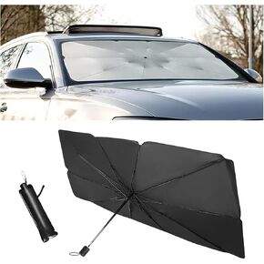 مظلة شمسية للزجاج الأمامي للسيارة، مقاس 31 بوصة × 52 بوصة، مظلة قابلة للطي/غطاء لمعظم السيارات والمركبات، تحجب الحرارة من الأشعة فوق البنفسجية، تحافظ على برودة سيارتك، مظلة شمسية عاكسة للزجاج الأمامي للسيارة (أسود-1) in Kuwait