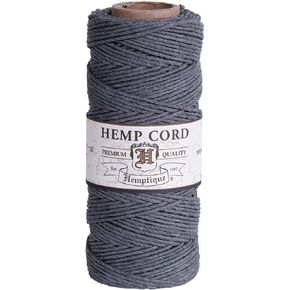 Hemptique 100% Hemp Cord Spool - 62.5 Meter Hemp String - Made with Love - No. 20 ~ 1mm Cord Thread for Jewelry Making, Macrame, Scrapbooking, DIY, & More - Gray