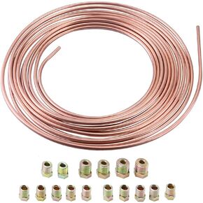 25Ft 3/16 Copper-Nickel Coated Alloy Brake Line Tubing Coil Kit Tube Roll with 16 Fittings