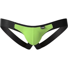 Evankin Men Sexy Low Rise Jockstraps Ice Silk Bulge Pouch Underwear Assless Lingerie Stretch No Belt(Green,M)