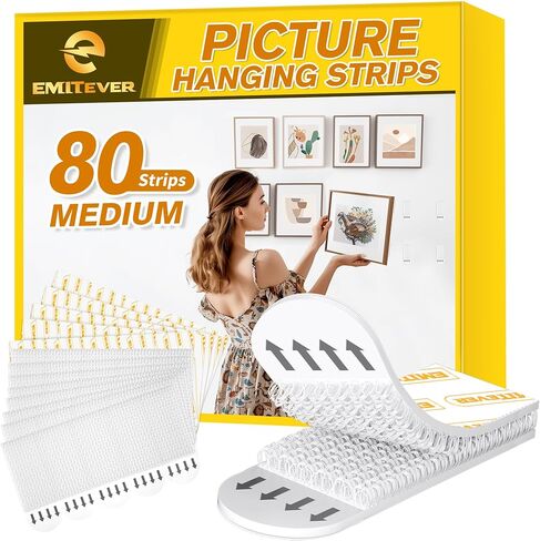 EMITEVER Picture Hanging Strips Heavy Duty, Damage Free Hanging Picture Hangers, Picture Hanging Kit, Hanging Hooks Without Nails, Medium Wall Strips Adhesive Poster Sticky White 40-Pairs (80 Strips) in Saudi Arabia