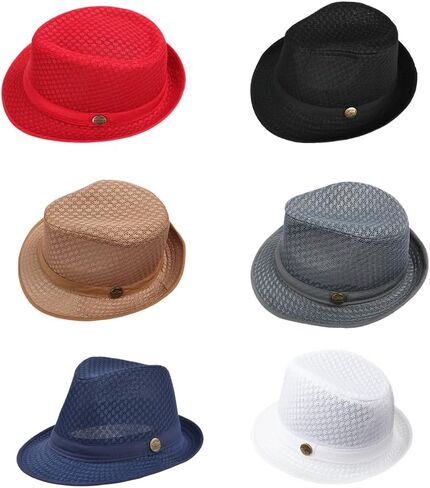 ZffXH 2/6 قطعة قبعة فيدورا للشاطئ ناعمة شبكية قبعة رائعة للحفلات الصيفية قبعة تريلبي سترو بنما للسيدات والرجال والنساء in Kuwait