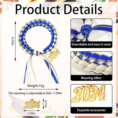 Habbiful Graduation Leis Class of 2024 Ribbon Lei Braided Bracelets for Teacher Students,Graduation Leis Graduation Bracelets for Men and Women,Graduation Gifts Party Supplies in Saudi Arabia
