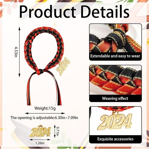 Habbiful Graduation Leis Class of 2024 Ribbon Lei Braided Bracelets for Teacher Students,Graduation Leis Graduation Bracelets for Men and Women,Graduation Gifts Party Supplies in Saudi Arabia