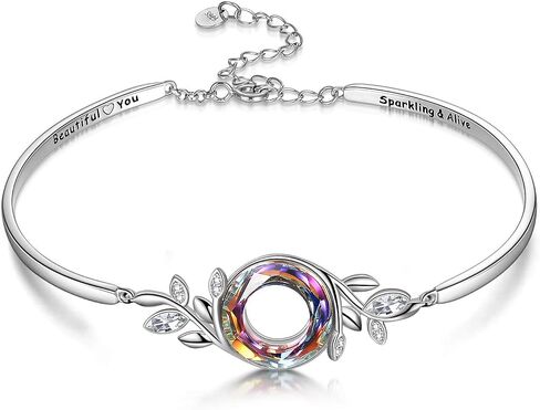 AOBOCO Sterling Silver Bangle Bracelet for Women with Crystal, Inspirational Jewelry Gifts for Her in Saudi Arabia