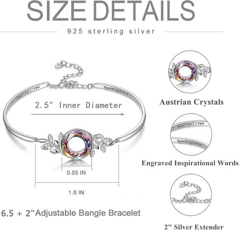 AOBOCO Sterling Silver Bangle Bracelet for Women with Crystal, Inspirational Jewelry Gifts for Her in Saudi Arabia