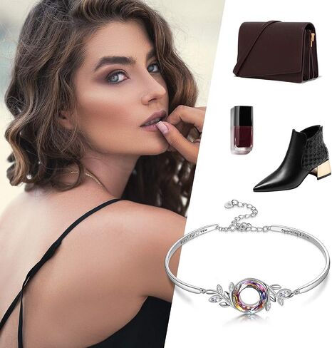 AOBOCO Sterling Silver Bangle Bracelet for Women with Crystal, Inspirational Jewelry Gifts for Her in Saudi Arabia