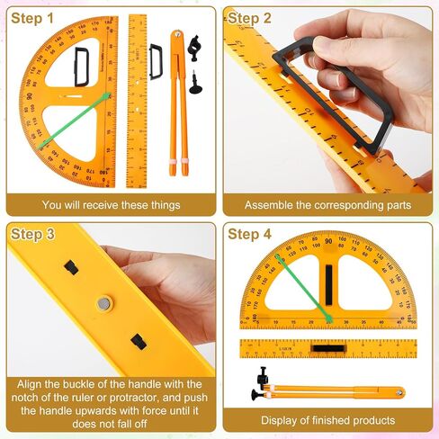 MotiMind 1 Set Large Mathematics Teaching Kit Including 1 Pcs Jumbo Teaching Ruler 1 Pcs Large Protractor 1 Pcs Geometry Compass Big Geometry Measurement Tool for Teacher Classroom Black Board in Saudi Arabia