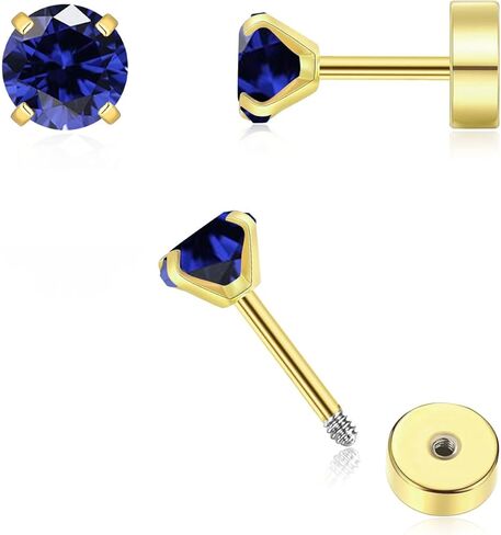 Flatback CZ Helix Earrings for Women Girls,3mm Tiny Screw Back Birthstone Stud Earrings Cartilage Tragus Piercing Jewelry Gift (Apr diamond) in Saudi Arabia