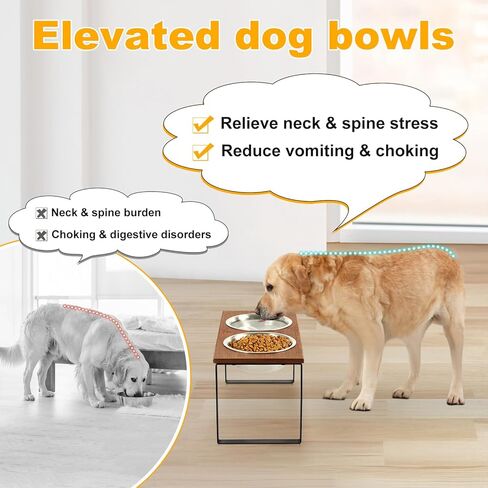 Sunhoo Elevated Dog Bowls Raised Feeder for Dogs Tall Standing Holder Wood Pet Feeding Station 2 Stainless Steel Dish Metal 16.73 * 7.87 * 8.07in 32oz Non-Slip Heavy Duty Durable in Saudi Arabia