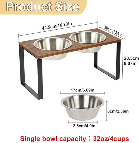 Sunhoo Elevated Dog Bowls Raised Feeder for Dogs Tall Standing Holder Wood Pet Feeding Station 2 Stainless Steel Dish Metal 16.73 * 7.87 * 8.07in 32oz Non-Slip Heavy Duty Durable in Saudi Arabia