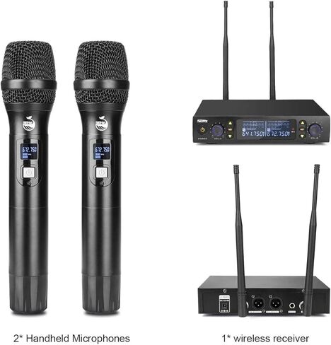 Wireless Microphone, Professional UHF Metal Double Cordless Dynamic Mic Handheld Microphone, Infrared Frequency Pairing Microphone System For Home Karaoke, DJ, Conference, Party, Wedding, Church 200FT in Saudi Arabia