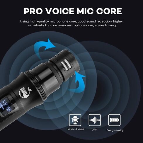 Wireless Microphone, Professional UHF Metal Double Cordless Dynamic Mic Handheld Microphone, Infrared Frequency Pairing Microphone System For Home Karaoke, DJ, Conference, Party, Wedding, Church 200FT in Saudi Arabia