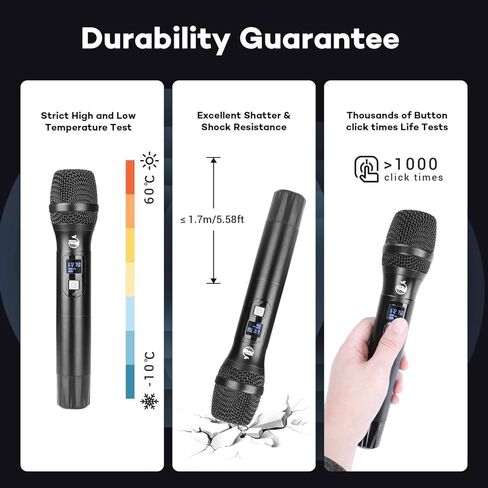 Wireless Microphone, Professional UHF Metal Double Cordless Dynamic Mic Handheld Microphone, Infrared Frequency Pairing Microphone System For Home Karaoke, DJ, Conference, Party, Wedding, Church 200FT in Saudi Arabia